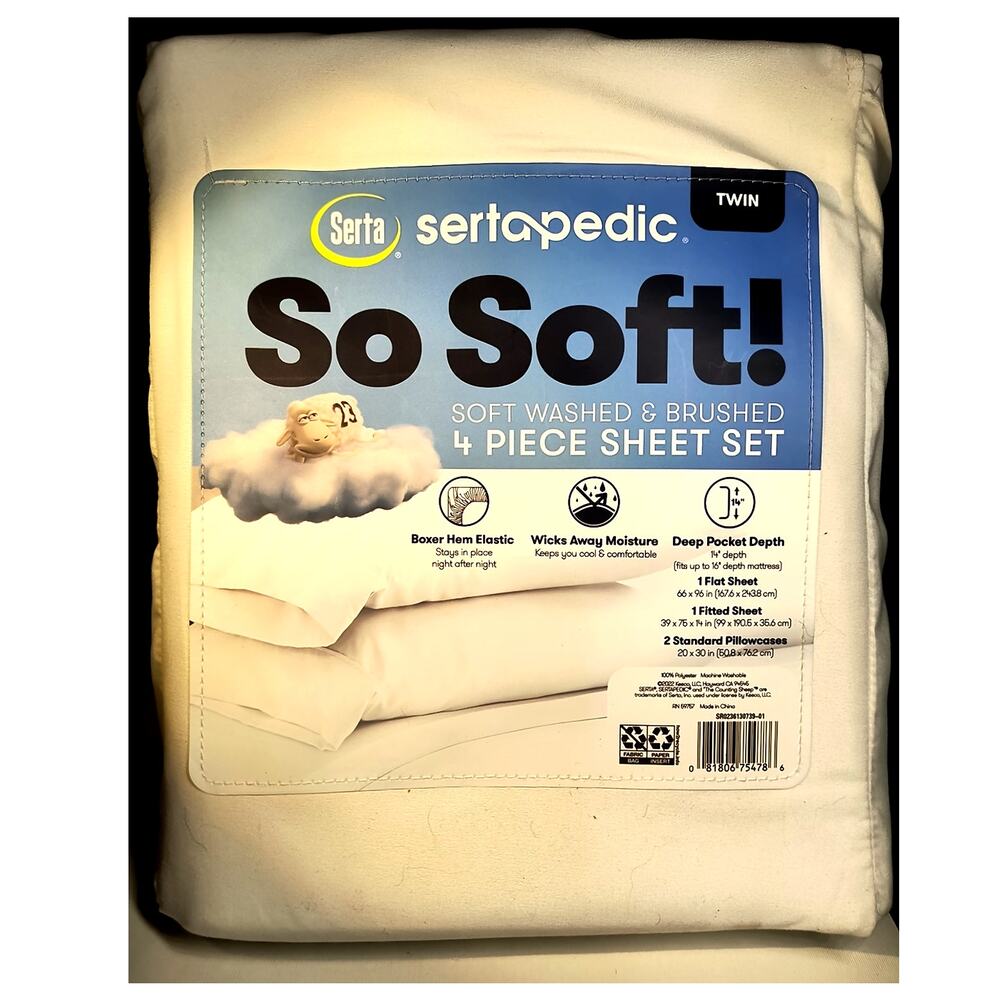 1530.  Serta TWIN Bed Moisture Wicking Flat Sheet and Pillow Cases NEW